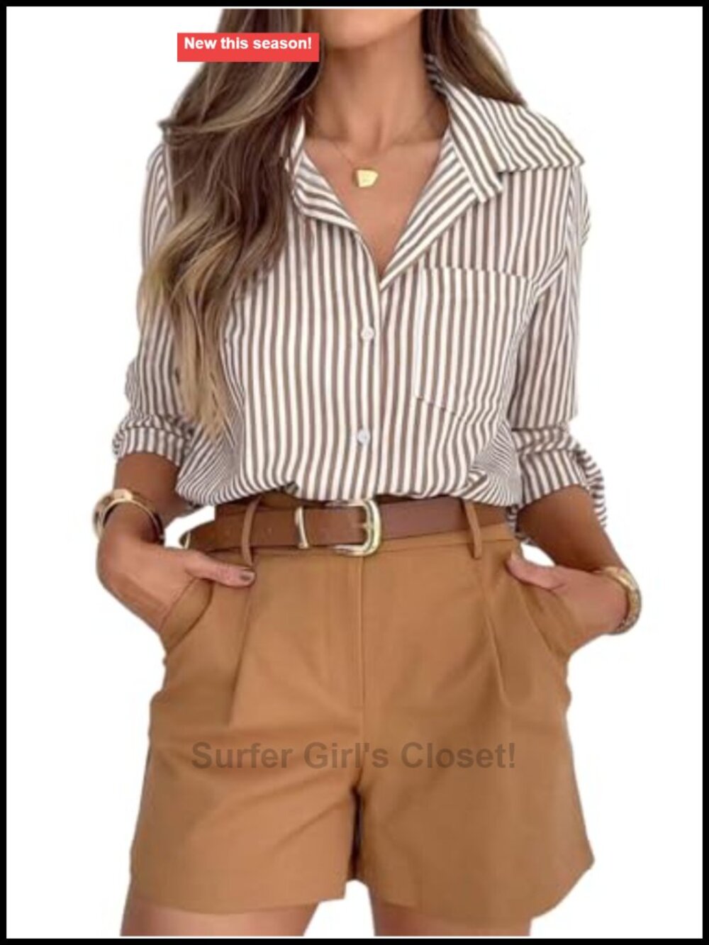 Striped Button Down Shirt Long Sleeve Collared Office Blouse
